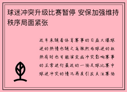 球迷冲突升级比赛暂停 安保加强维持秩序局面紧张